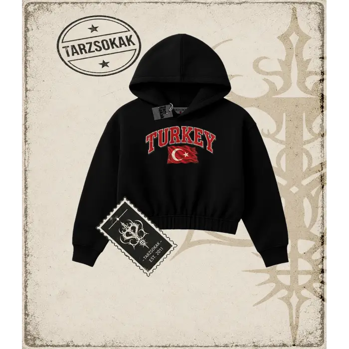 TURKEY  Kadın Crop Kapşonlu Sweatshirt
