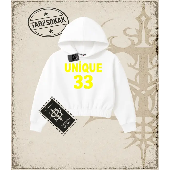 UNİQUE SARI Kadın Crop Kapşonlu Sweatshirt