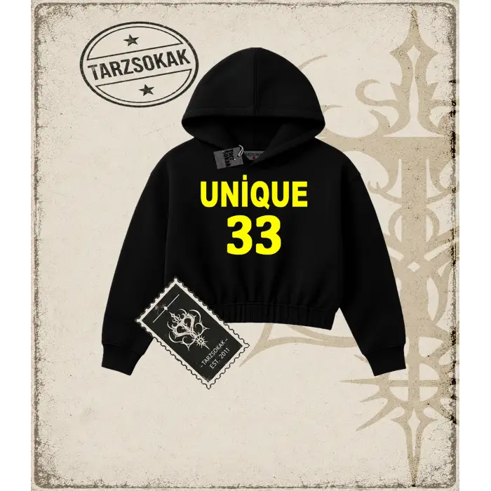 UNİQUE SARI Kadın Crop Kapşonlu Sweatshirt