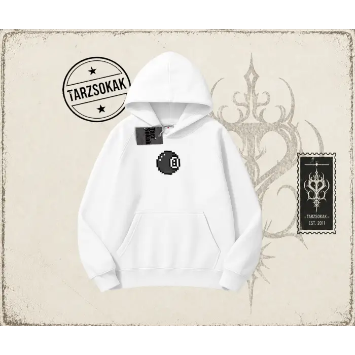 Unisex 8 Ball Oversize Unisex Kapşonlu Sweatshirt Beyaz