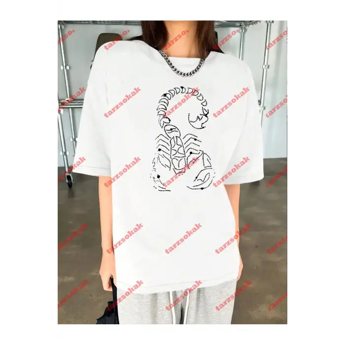 Unisex Akrep Baskılı Tshirt Beyaz