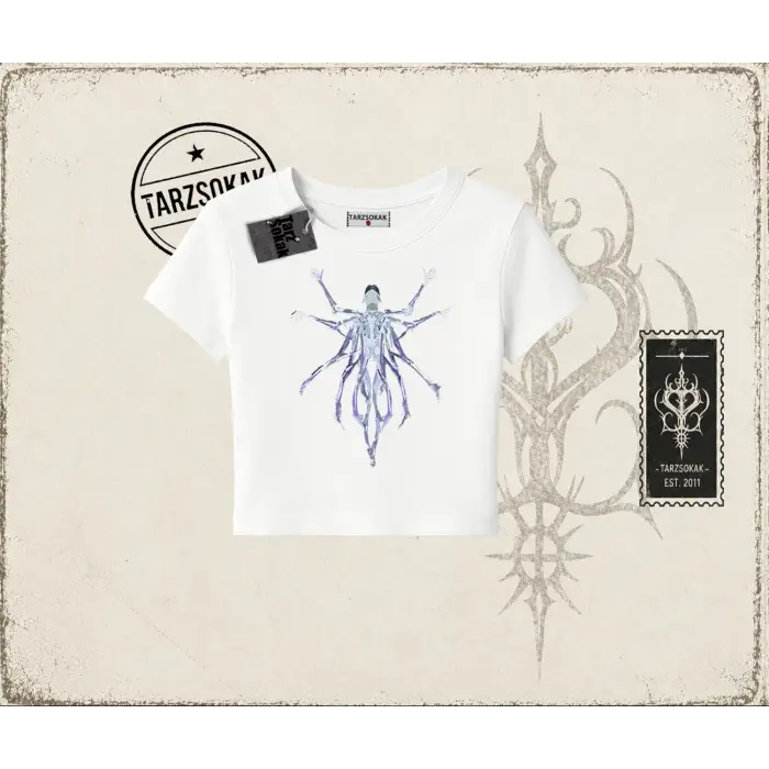 Unisex Alien Kadın Baby Tee Beyaz