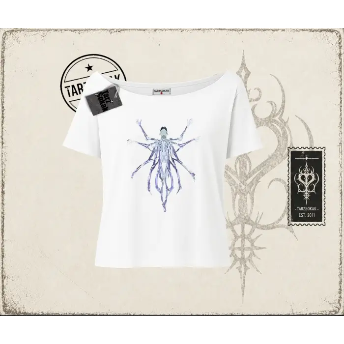 Unisex Alien Kadın Kayık Yaka Tişört Beyaz