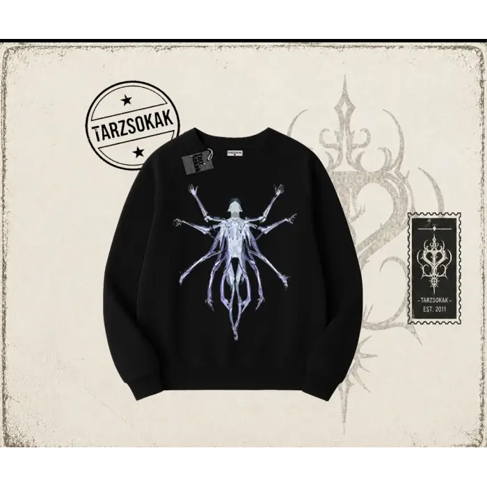 Unisex Alien Oversize Unisex Bisiklet Yaka Sweatshirt Beyaz