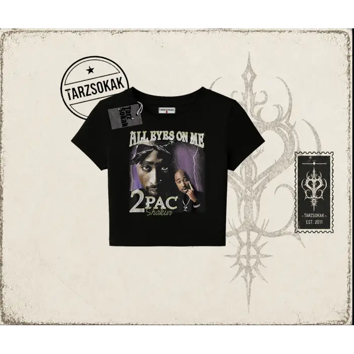 Unisex All Eyes On Me Tupac Kadın Baby Tee Beyaz