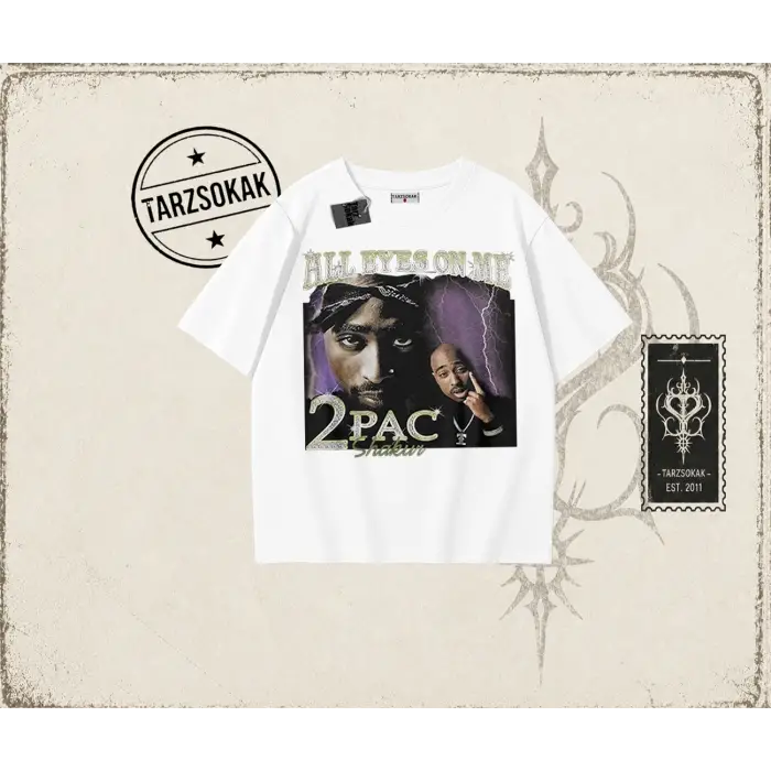 Unisex All Eyes On Me Tupac Oversize Unisex Tişört Beyaz