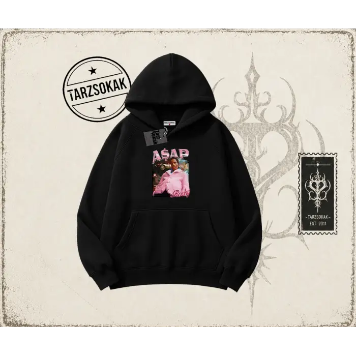 Unisex Asap Rocky Oversize Unisex Kapşonlu Sweatshirt Beyaz