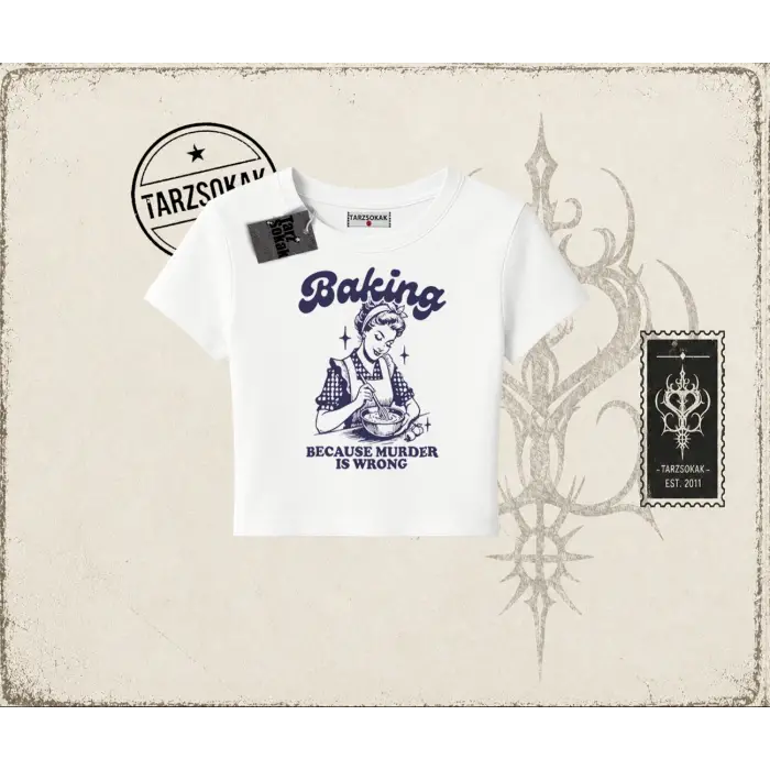 Unisex Baking Kadın Baby Tee Beyaz