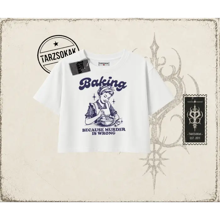 Unisex Baking Kadın Crop Tişört Beyaz