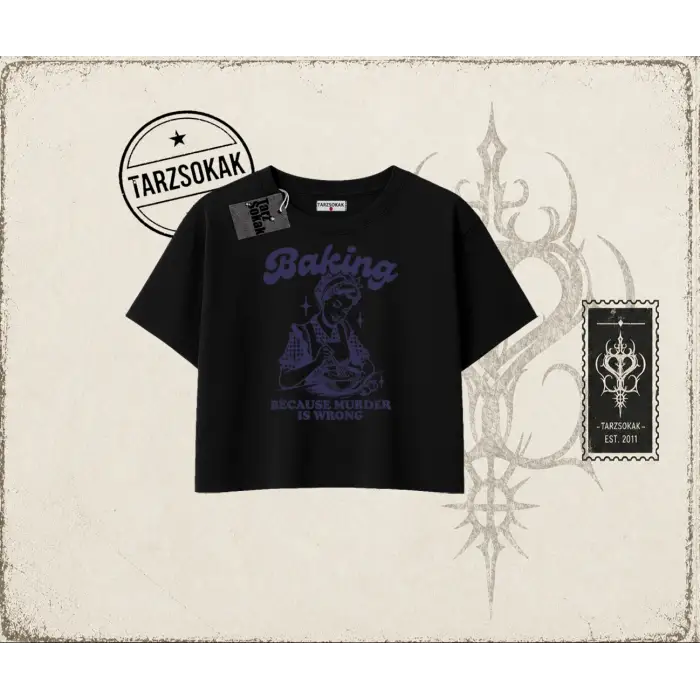 Unisex Baking Kadın Crop Tişört Beyaz