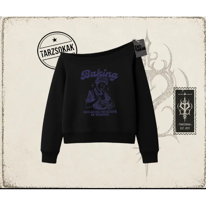 Unisex Baking Kadın Kayık Yaka Sweatshirt Beyaz