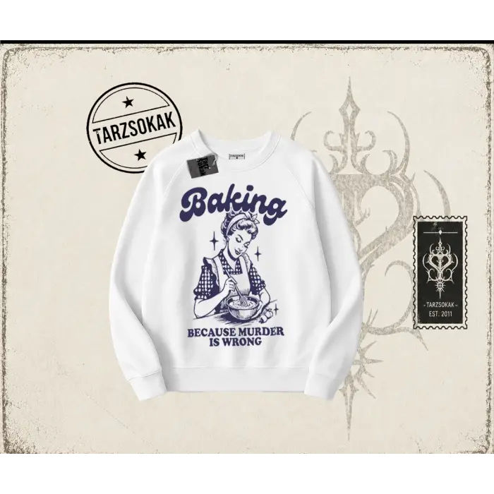 Unisex Baking Oversize Unisex Bisiklet Yaka Sweatshirt Beyaz
