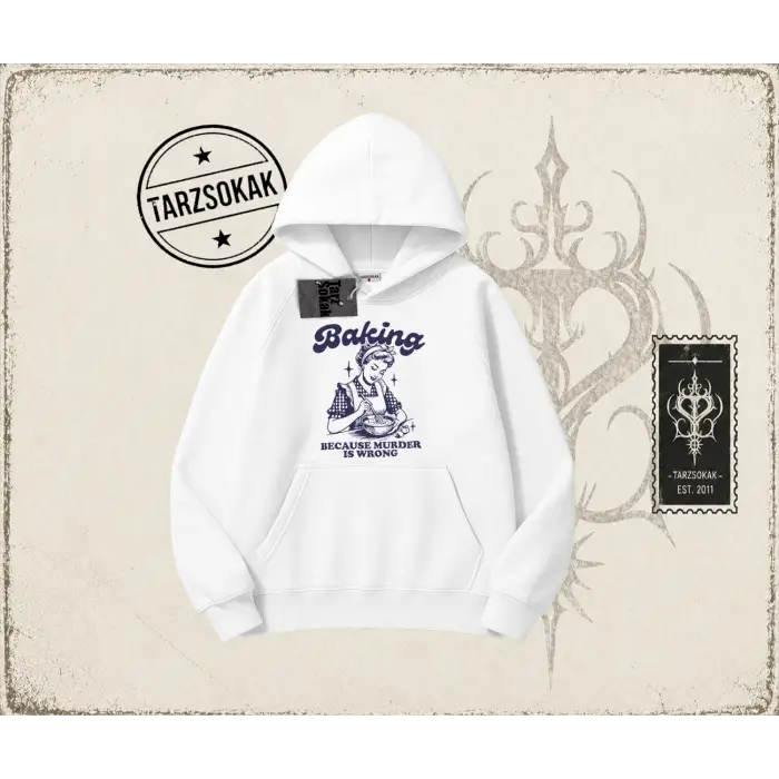 Unisex Baking Oversize Unisex Kapşonlu Sweatshirt Beyaz