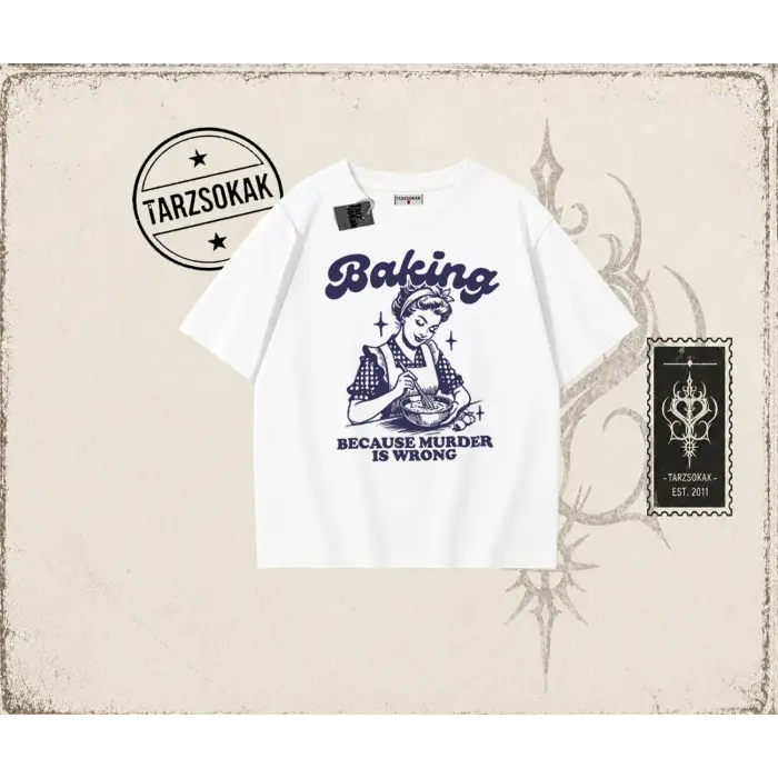 Unisex Baking Oversize Unisex Tişört Beyaz