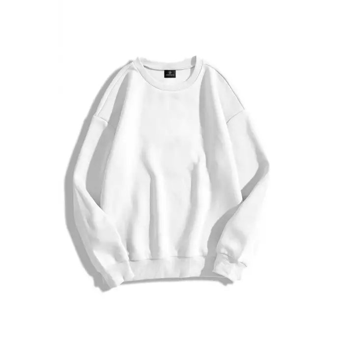 Unisex Basic Bisiklet Yaka Sweatshirt Trndz1418 Beyaz