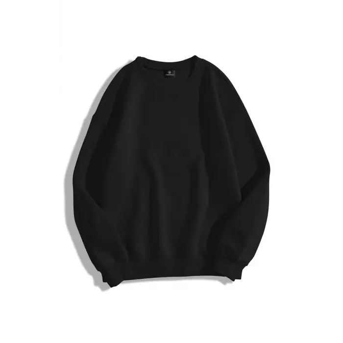 Unisex Basic Bisiklet Yaka Sweatshirt Trndz1418 Siyah