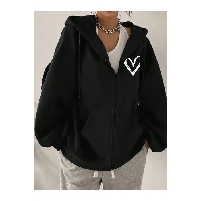 Ünisex Basic Slim Fit Kapüşonlu Fermuarlı Cepli Sweatshirt Çimen Yeşil Yeşil