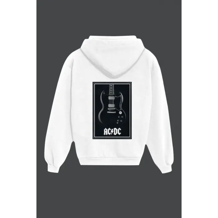 Unisex Beyaz Ac-dc Sırt Baskılı Sweatshirt