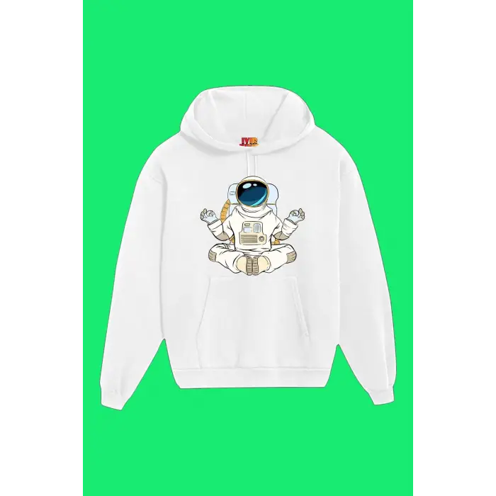 Unisex Beyaz Astronot Baskılı Sweatshirt