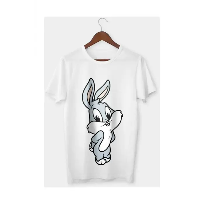 Unisex Beyaz Bugs Bunny Baskılı T-shirt