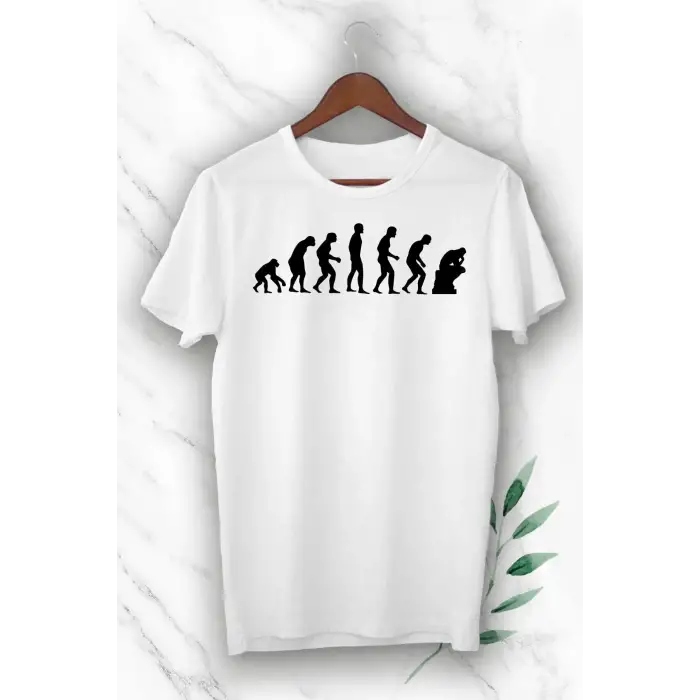 Unısex Beyaz Evolution Evrim Baskılı Tişört