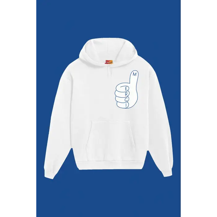 Unisex Beyaz Merci Baskılı Sweatshirt