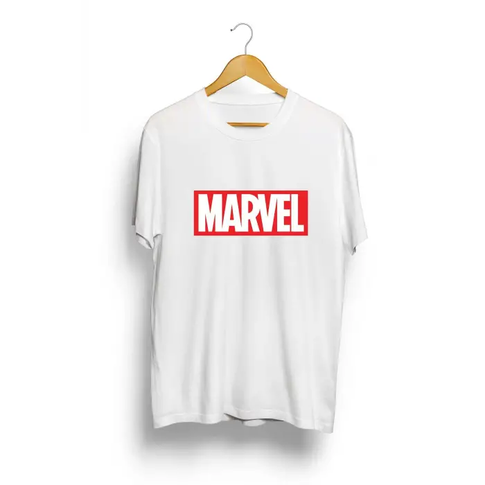 Unisex Beyaz Oversize Marvel Baskılı T-shirt