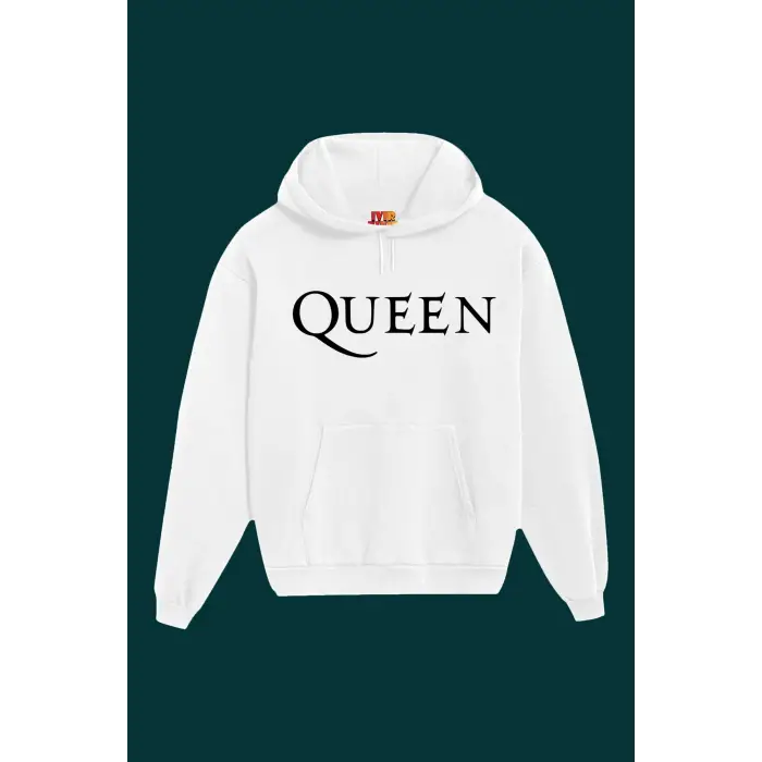 Unisex Beyaz Queen Baskılı Sweatshirt