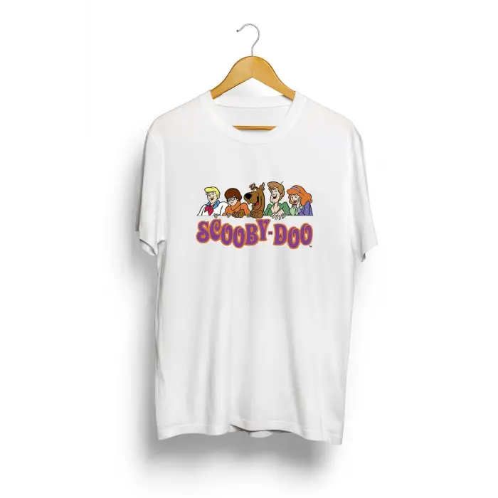 Unisex Beyaz Scooby Doo Baskılı Oversize T-shirt