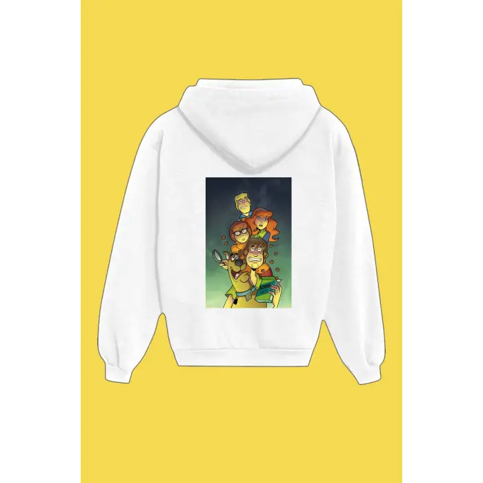 Unisex Beyaz Scooby Doo Sırt Baskılı Sweatshirt