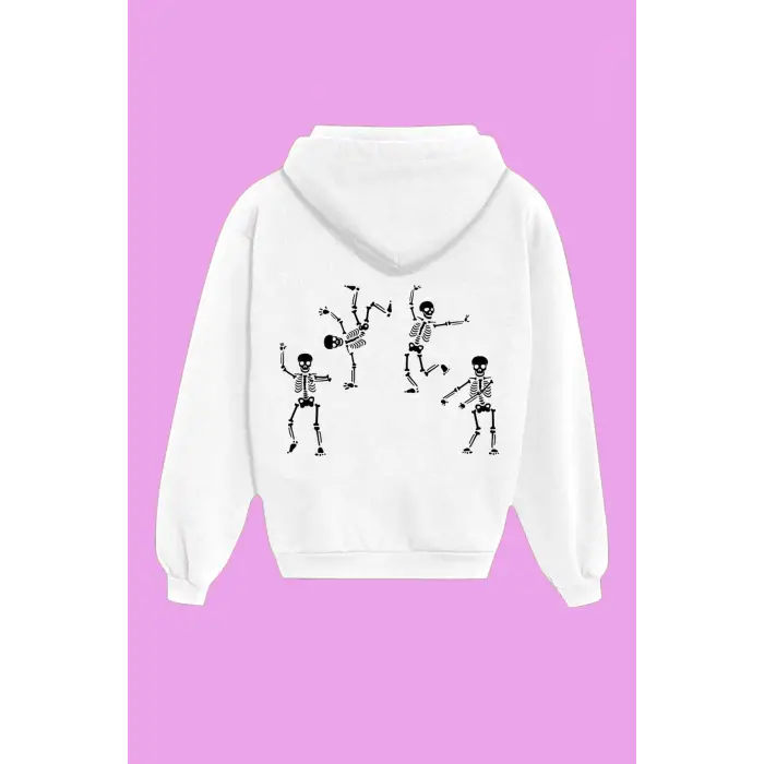 Unisex Beyaz Skull Sırt Baskılı Sweatshirt