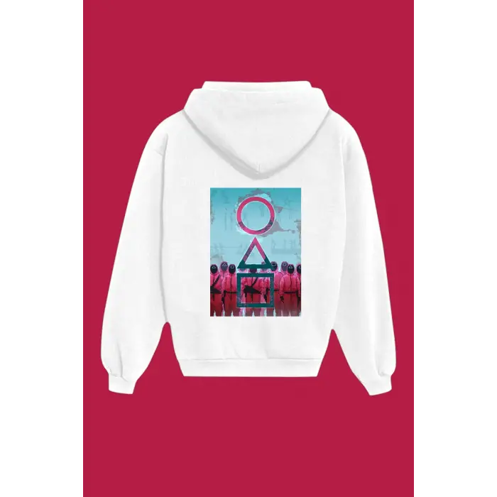 Unisex Beyaz Squid Game Sırt Baskılı Sweatshirt
