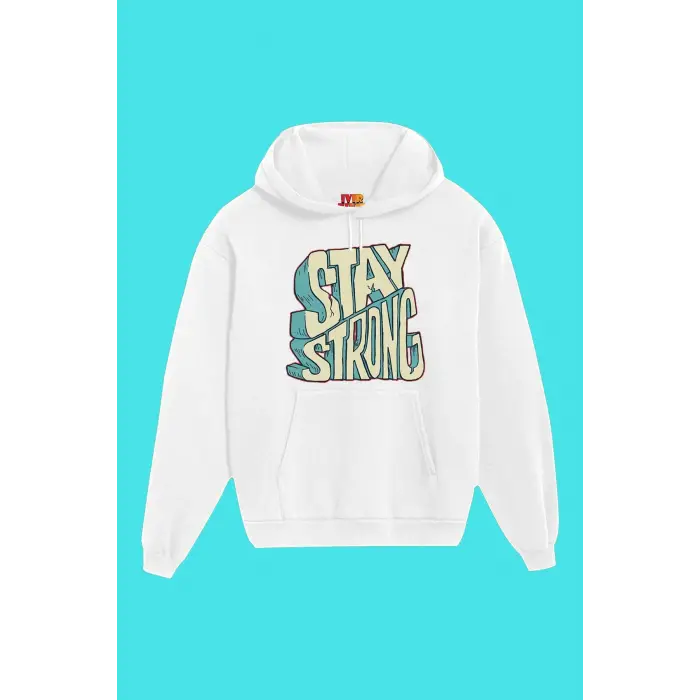 Unisex Beyaz Stay Strong Baskılı Sweatshirt