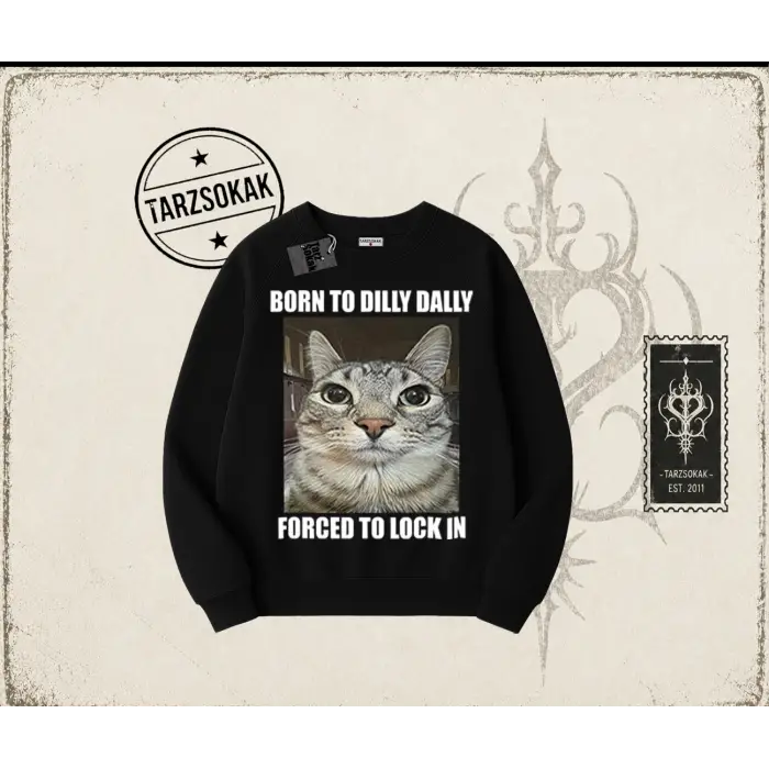Unisex Born to Dilly Dally Oversize Unisex Bisiklet Yaka Sweatshirt Beyaz