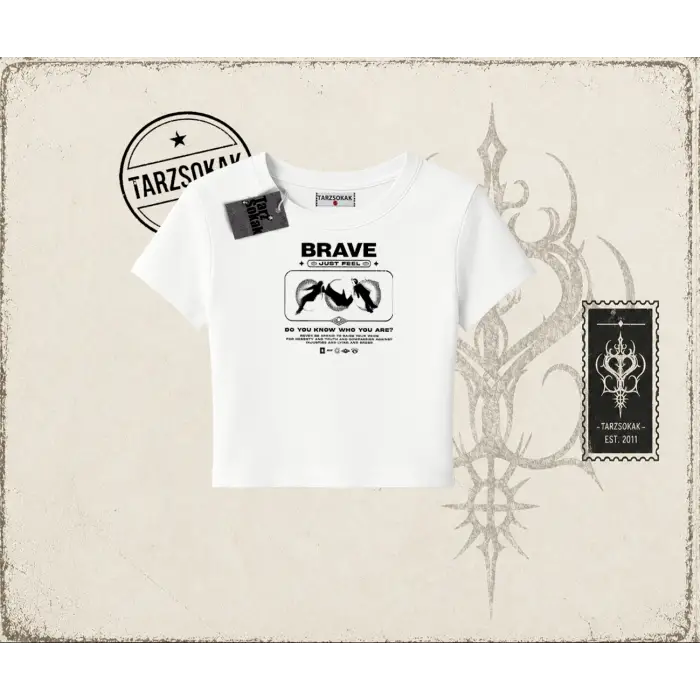 Unisex Brave Kadın Baby Tee Beyaz