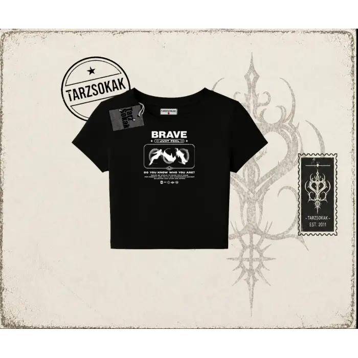 Unisex Brave Kadın Baby Tee Beyaz