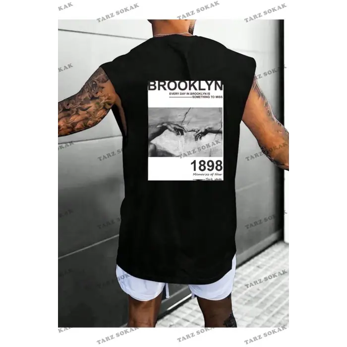 Unisex  BROOKLYN BASKILI OVERSİZE KOLSUZ