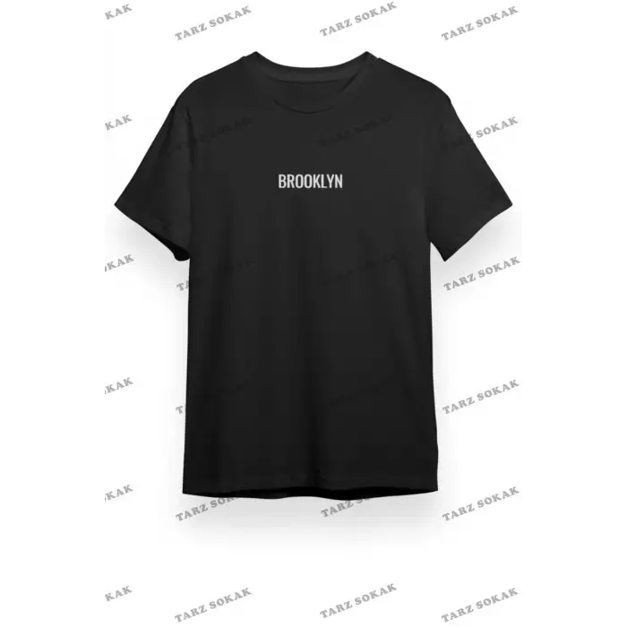 Unisex Brooklyn Siyah Oversize Bisiklet Yaka Baskılı