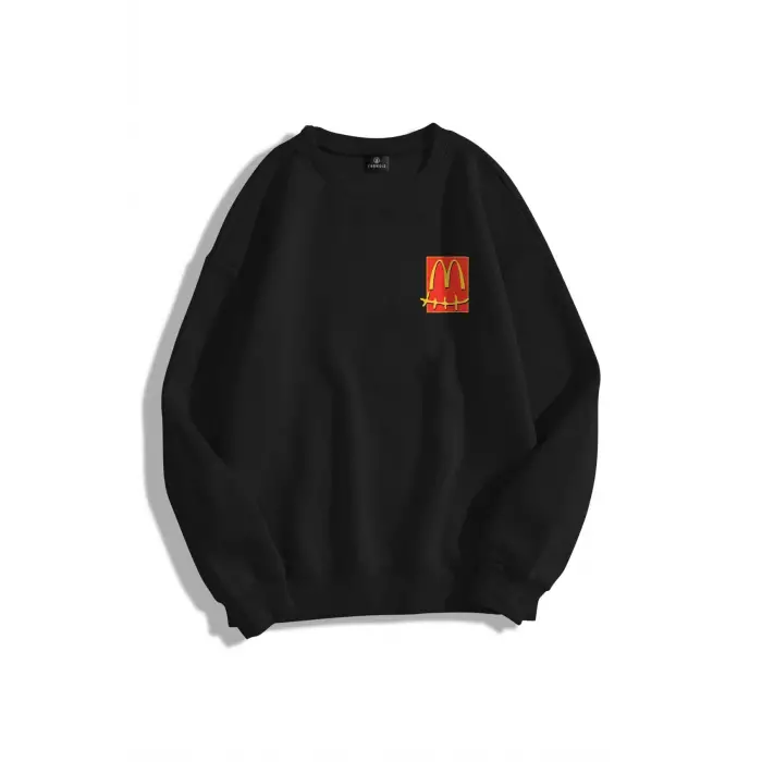 Unisex Cactus Pack Bisiklet Yaka Sweatshirt Siyah