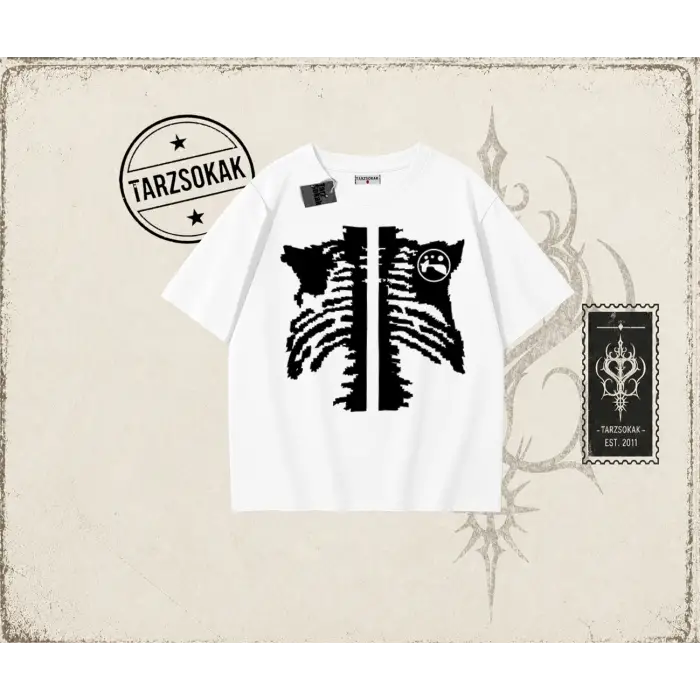 Unisex Cage Y2k Oversize Unisex Tişört Beyaz