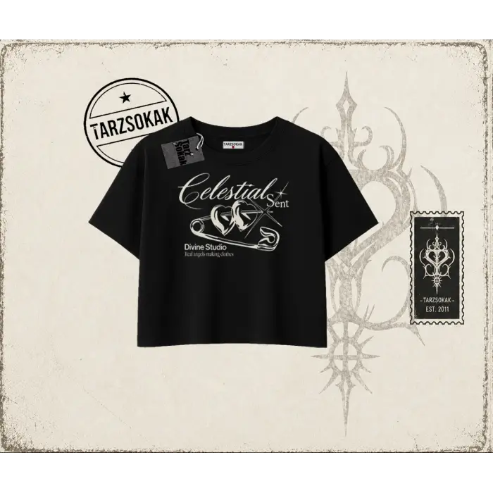 Unisex Celestial Sent Kadın Crop Tişört Beyaz