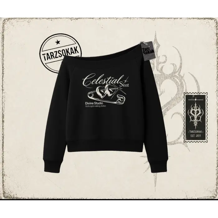 Unisex Celestial Sent Kadın Kayık Yaka Sweatshirt Beyaz