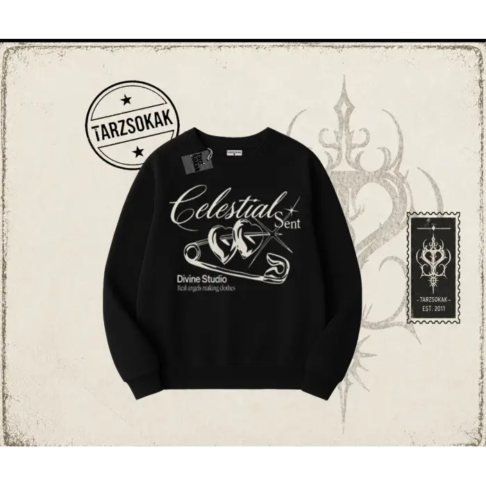 Unisex Celestial Sent Oversize Unisex Bisiklet Yaka Sweatshirt Beyaz