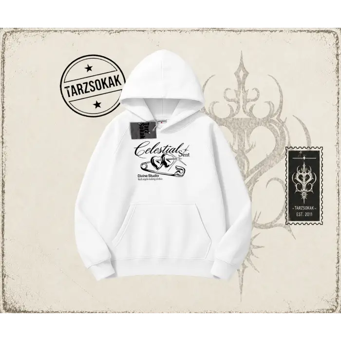 Unisex Celestial Sent Oversize Unisex Kapşonlu Sweatshirt Beyaz