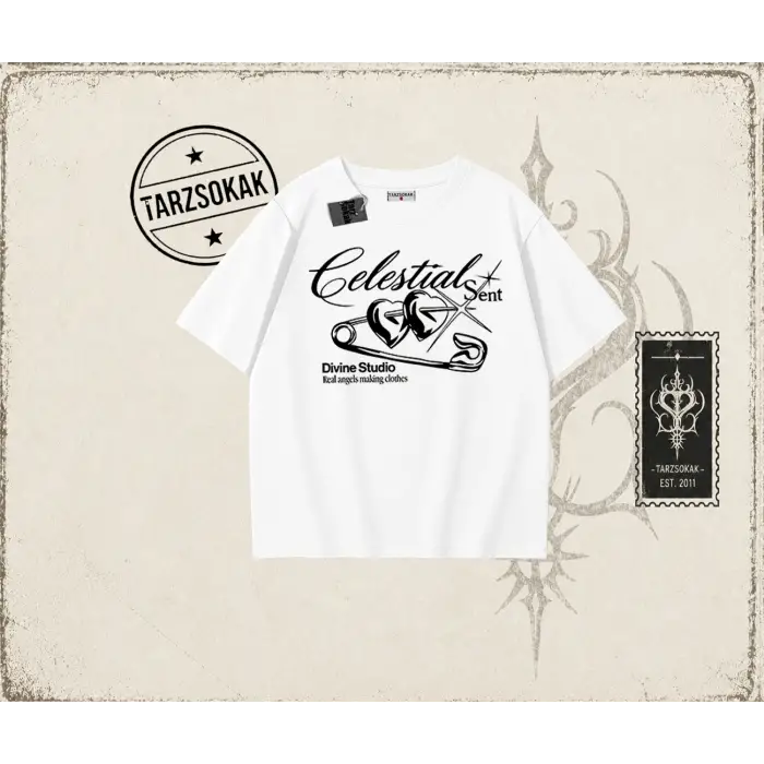 Unisex Celestial Sent Oversize Unisex Tişört Beyaz
