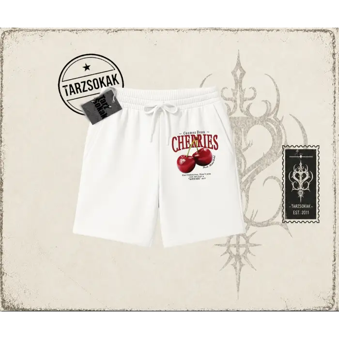 Unisex Cherries Unisex Şort Beyaz