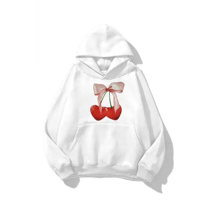 Unisex Cherry Ribbon Sweatshirt Beyaz
