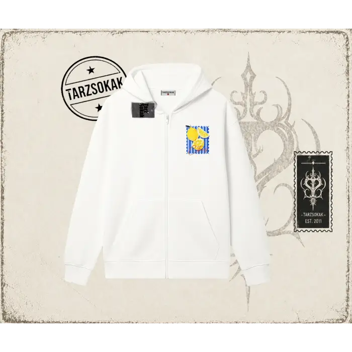 Unisex Citrus Oversize Unisex Hırka & Çeket Fermuarlı Sweatshirt Beyaz