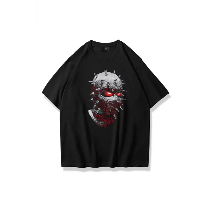 Unisex Çivili Maske Tshirt Siyah