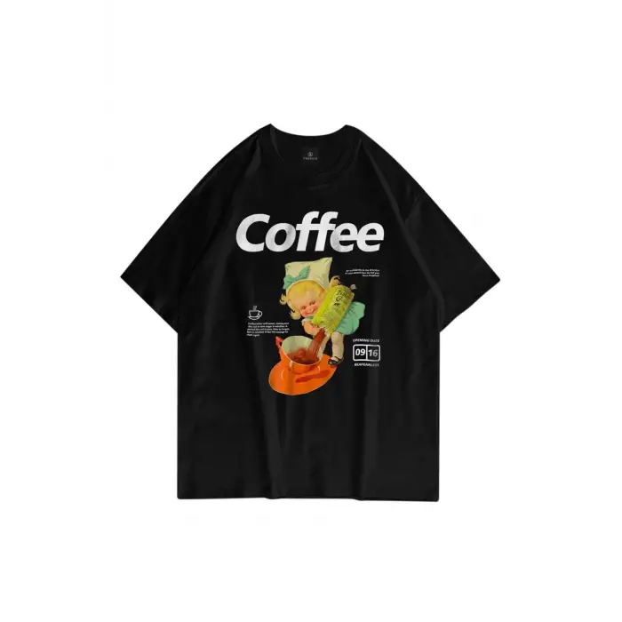 Unisex Coffee Siyah Tshirt